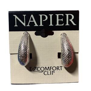 Napier Womens Clip On Silver atone Beyoncé Style Semi Circle Princess Earrings